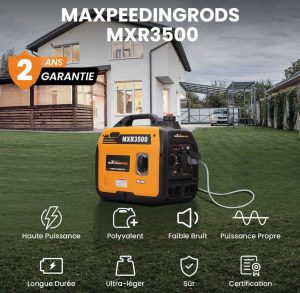 MaXpeedingrods 3300W Groupe électrogène inverter à essence 4 temps avec prises USB et 230 V générateur silencieux léger secours pour les caravanes de garage camping