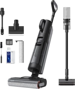 DREAME H12 Dual Aspirateur Nettoyage Intelligent Aspiration Humide Sèche, Aspirateur sans Fil 4 en 1 Multi Surfaces, Auto Nettoyage en Une étape à air Chaud, Nettoyage des Bords, Contrôle Vocal