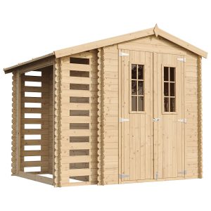 Abri de jardin en bois et range bûches extérieur – I206xL272xH218 cm/ 3,53 + 0,97 m2 – TIMBELA M386C