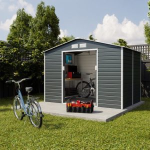 Abri de jardin métal anthracite 4,83 m² + kit d’ancrage