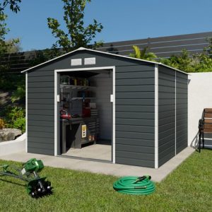 Abri de jardin métal anthracite 6,5 m² + kit d’ancrage
