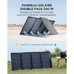 Générateur Solaire EF EcoFlow DELTA 2 et panneau solaire 220 W, capacité de 1-3 kWh, batterie LFP, charge rapide