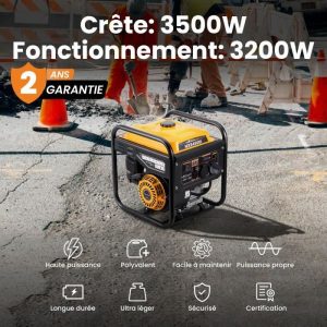 Groupe électrogène Inverter 3500W à l’essence 4 temps avec 2 prises 230V Générateur silencieux pour Garage Atelier Chantier camping