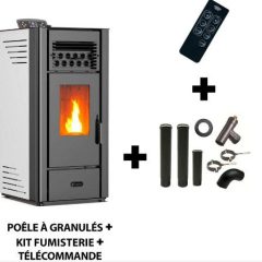 Poêle à granulés air Anita 10 Blanc Sannover + Kit Raccordement Fumisterie