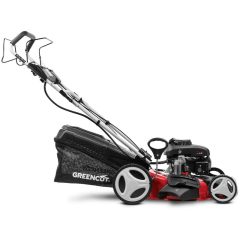 Tondeuse à gazon essence GREENCUT GLM770XE – 150cc 4cv – Démarrage électrique 4 temps automotrice – Lame acier double tranchant 460mm 18 – Hauteur de coupe réglable – Panier d’une capacité de 55L