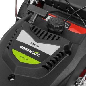 Tondeuse à gazon à essence GREENCUT GLM880XE – 224cc 7.5cv – Démarrage électrique 4 temps automoteur – Double lame acier 530mm 21 – Hauteur de coupe réglable – Panier d’une capacité de 65L