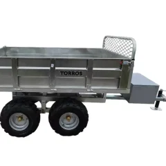 Remorque double essieux 4 roues 1400kg benne galvanisée basculante hydraulique 2000x1170x400mm Torros