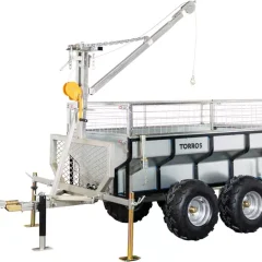 Remorque double essieux 4 roues 1400kg benne galvanisée basculante + grue 2000x1070x580 mm Torros