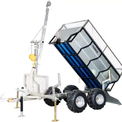 Remorque double essieux 4 roues 1400kg benne galvanisée basculante + grue 2000x1070x580 mm Torros