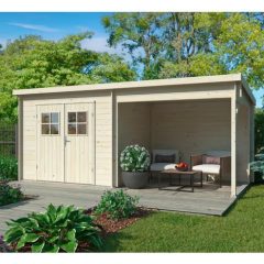 Abri bois 5 M² + extension 5 M² – Dim extérieures totales L.5,08 x P.2,24 x H 2,09 m