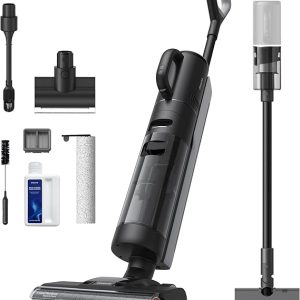 DREAME H12 Dual Aspirateur Nettoyage Intelligent Aspiration Humide Sèche, Aspirateur sans Fil 4 en 1 Multi Surfaces, Auto Nettoyage en Une étape à air Chaud, Nettoyage des Bords, Contrôle Vocal