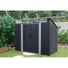 Abri de jardin en métal 4,61 m² – 238 x 193 x 202 cm – SOLER – Kit d’ancrage inclus, 2 portes coulissantes – Gris