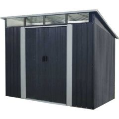 Abri de jardin en métal 4,61 m² – 238 x 193 x 202 cm – SOLER – Kit d’ancrage inclus, 2 portes coulissantes – Gris