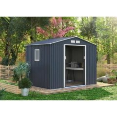 Abri de jardin en métal 5,29 m² – 277 x 191 x 202 cm – VENUS Kit d’ancrage inclus, 2 portes coulissantes, 1 fenêtre latérale Gris