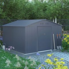Abri de jardin métal 13m² FIRST anthracite + kit d’ancrage X-METAL