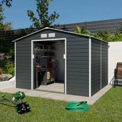 Abri de jardin métal anthracite 6,5 m² + kit d’ancrage